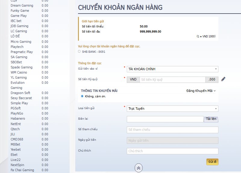 Nạp tiền 3 Biểu mẫu hướng dẫn nạp tiền chuyển khoản ngân hàng Vuabai9