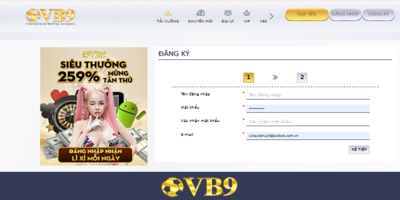 Đăng ký 1 Đăng ký tài khoản VB9 người chơi phải đủ 18 tuổi