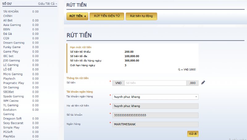 Rút tiền 2 Điền thông tin nhất gửi đi với lệnh rút tiền qua ngân hàng