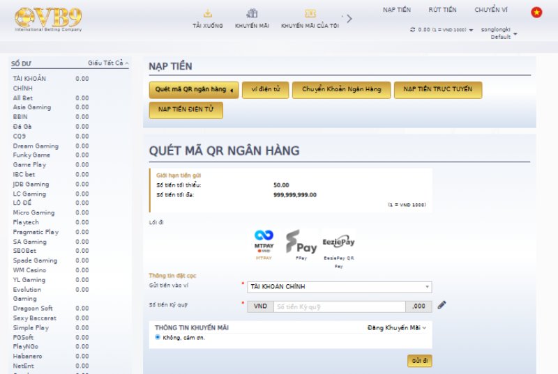 Nạp tiền 1 Nạp tiền Vuabai9 bằng quét mã QR đơn giản, tiện lợi