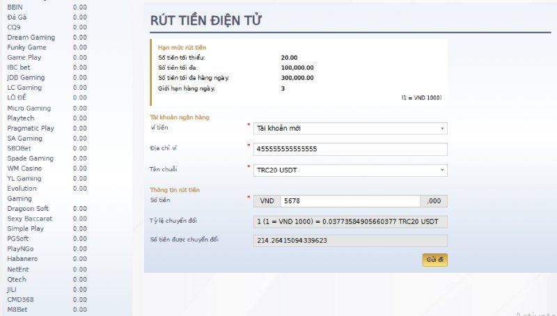 Rút tiền 3 Nhập đúng thông tin khi thực hiện giao dịch rút tiền bằng USDT